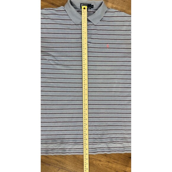 Vintage Ralph Lauren Polo Shirt Mens Large Blue Pink Black Striped Short Sleeve - Picture 7 of 11